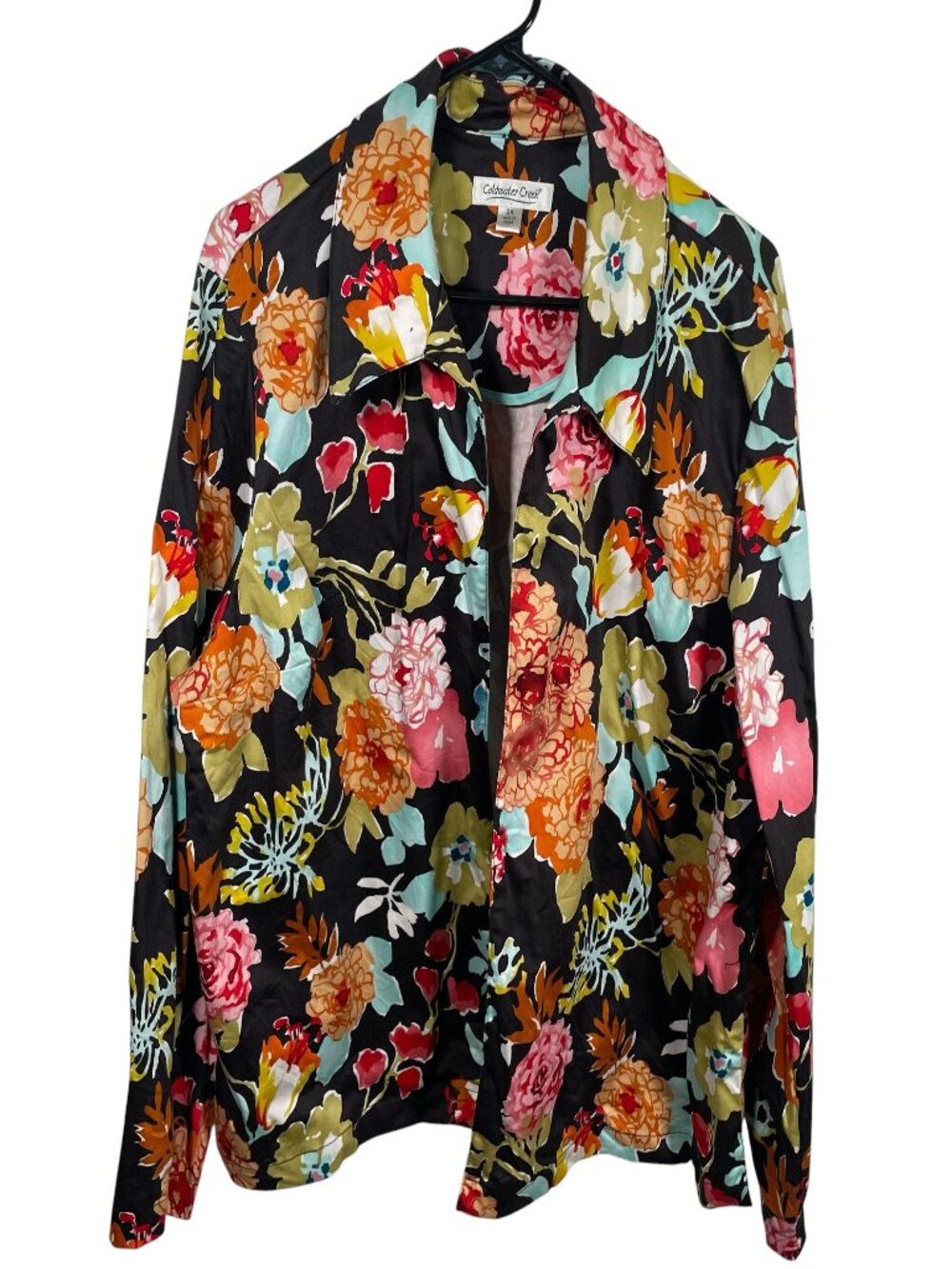 Coldwater Creek Vibrant Floral Open Jacket Womens 2X Cotton Blazer